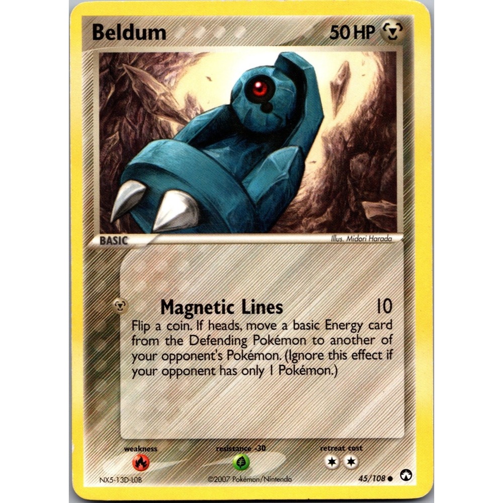 Pokemon Beldum 45/108 Power Keepers Common Metal Card 2007 Midori Harada LP
